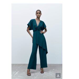 Zara Knotted front jumpsuit, Green Size Small